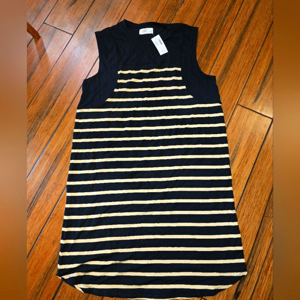 Maurice Size Small Black Tan Striped Sleeveless Dress Nwt